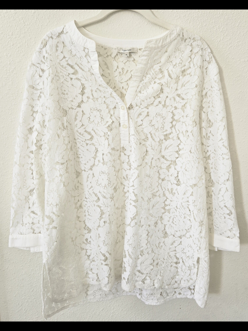 Tyler Boe White Lace Henley Tunic Blouse